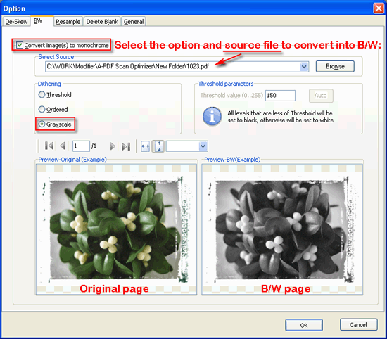 a-pdf scan optimizer BW setting